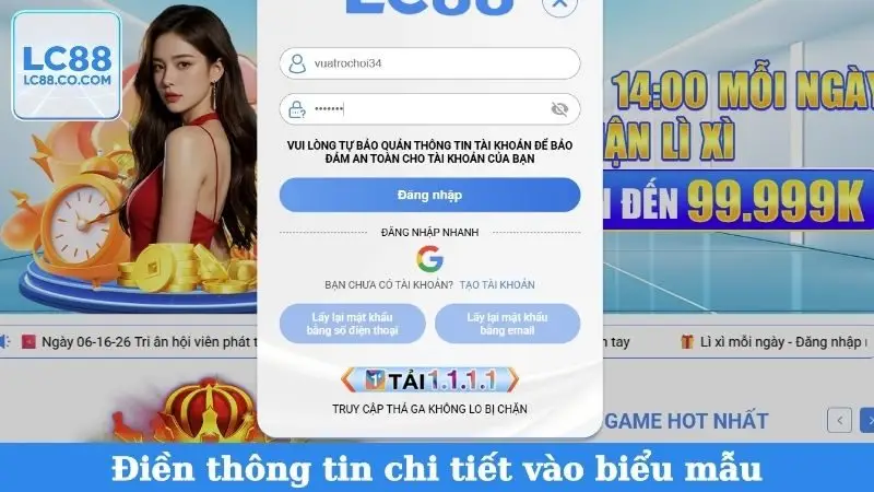 Điền thông tin chi tiết vào biểu mẫu